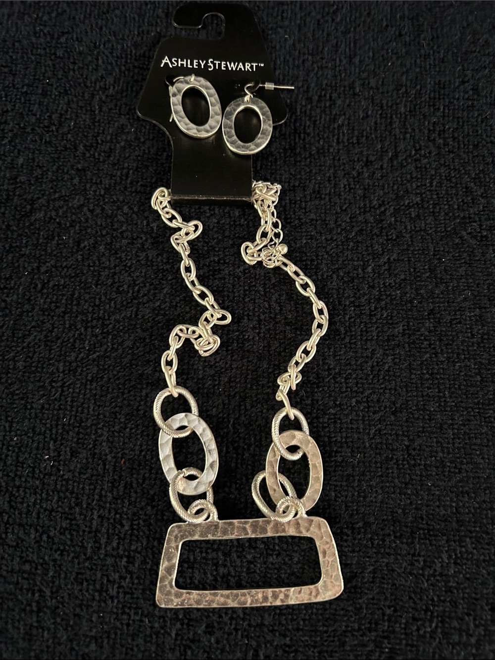 Ashley Stewart Necklace and Earrings Hammered Silver Tone Set NWT